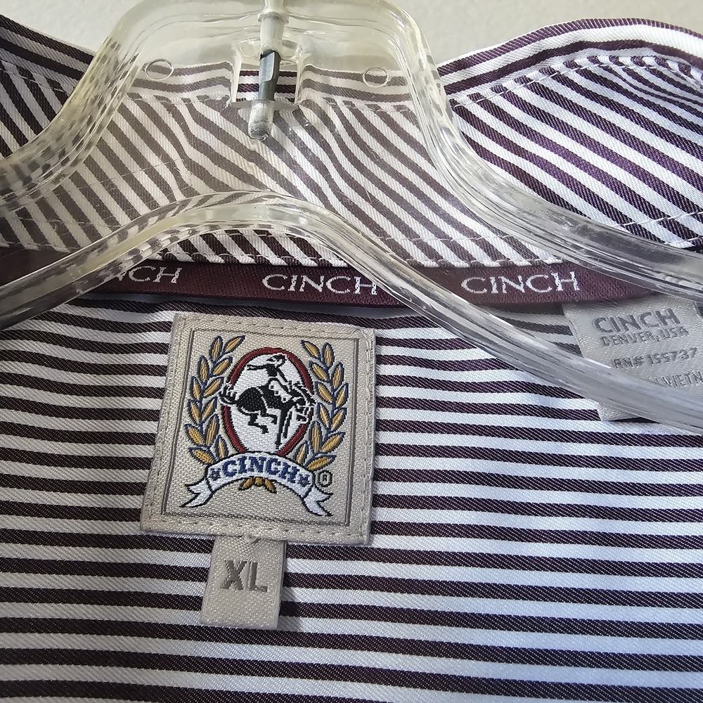 Cinch Western Shirt Men's XL Long Sleeve Button Down Striped Red White Burgundy - Picture 2 of 9